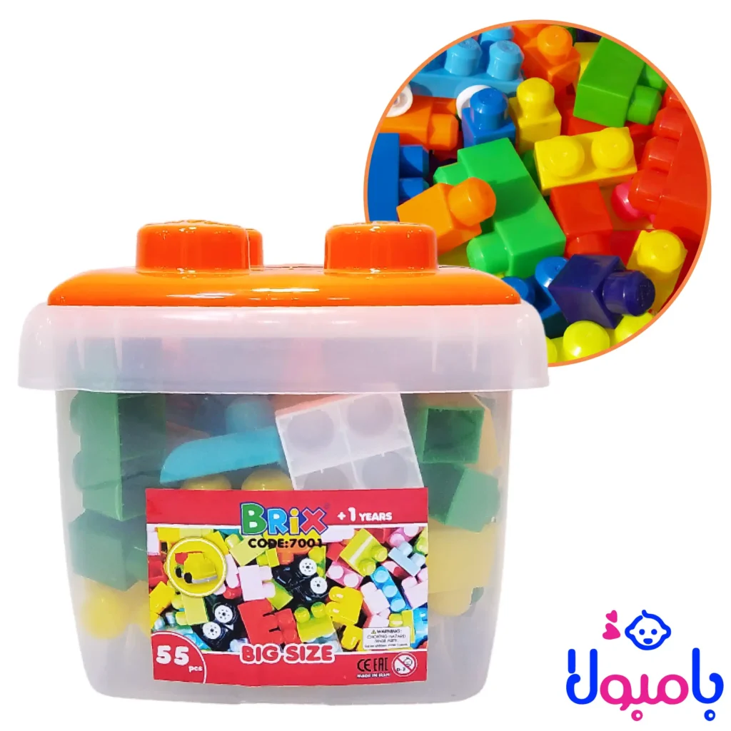 لگو سطلی بریکس کودک با ۵۵ قطعه نرم و رنگارنگ