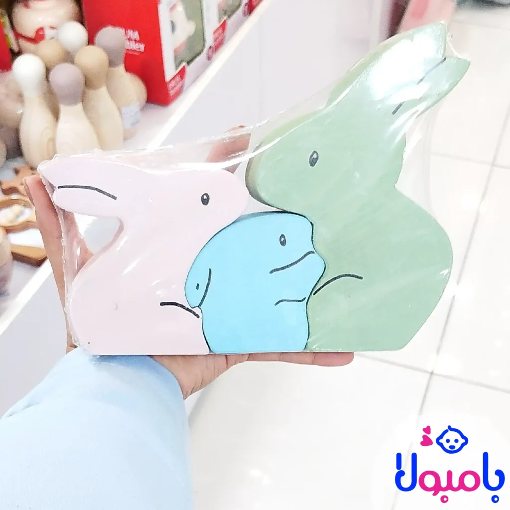 جورچین چوبی خرگوش با قطعات پازلی رنگی