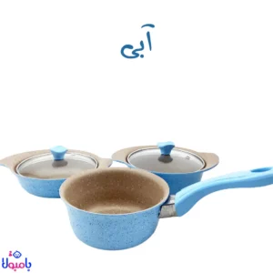 رویس قابلمه چدن ۵ پارچه چیکو؛ شامل قابلمه و ماهیتابه چدنی با درب شیشه‌ای
