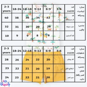 جدول سایز بندی لباس پسرونه