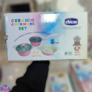 رویس قابلمه چدن ۵ پارچه چیکو؛ شامل قابلمه و ماهیتابه چدنی با درب شیشه‌ای