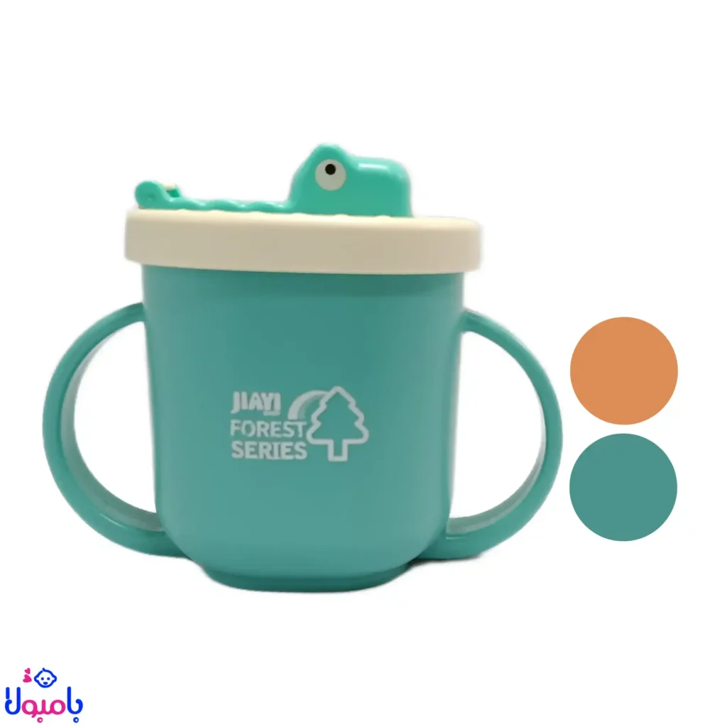 لیوان نیدار و دستهدار ۲۶۰ میلیلیتر JIAYI Baby با رنگ سبزآبی و نارنجی
