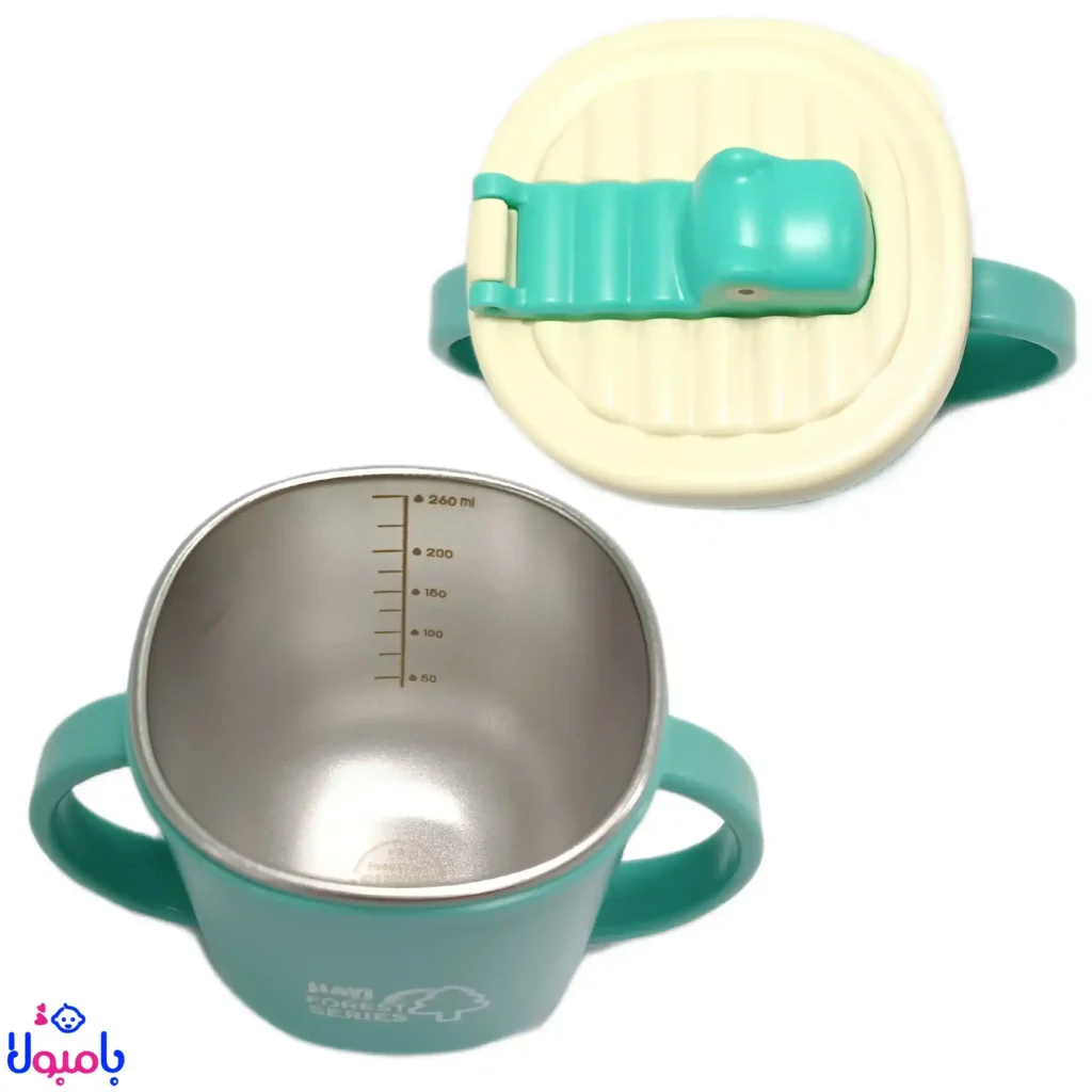 لیوان نیدار و دستهدار ۲۶۰ میلیلیتر JIAYI Baby با رنگ سبزآبی و نارنجی