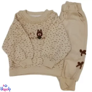 ست دورس و شلوار دخترانه یقه گیپور طرحدار خرگوشی JLXTS Kids