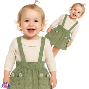 ست سارافون سبز دخترانه با جیب‌های طرح گربه برند George