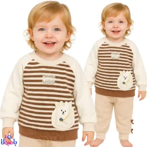 ست دورس و شلوار دخترانه کرم طرح خرگوش برند JLXTS Kids