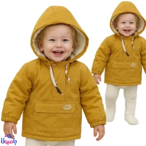 کاپشن کتان کرم برند ایپک با کلاه متصل و جیب جلو