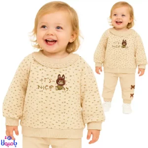 ست دورس و شلوار دخترانه یقه گیپور طرحدار خرگوشی JLXTS Kids