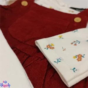سارافون قرمز آجری دخترانه با دامن چیندار و جیب جلو برند George