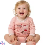 بادی آستین بلند دخترانه طرح خرس صورتی Hello Baby