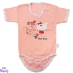 بادی آستین کوتاه دخترانه طرح خرس صورتی Hello Baby