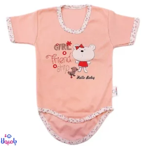 بادی آستین کوتاه دخترانه طرح خرس صورتی Hello Baby