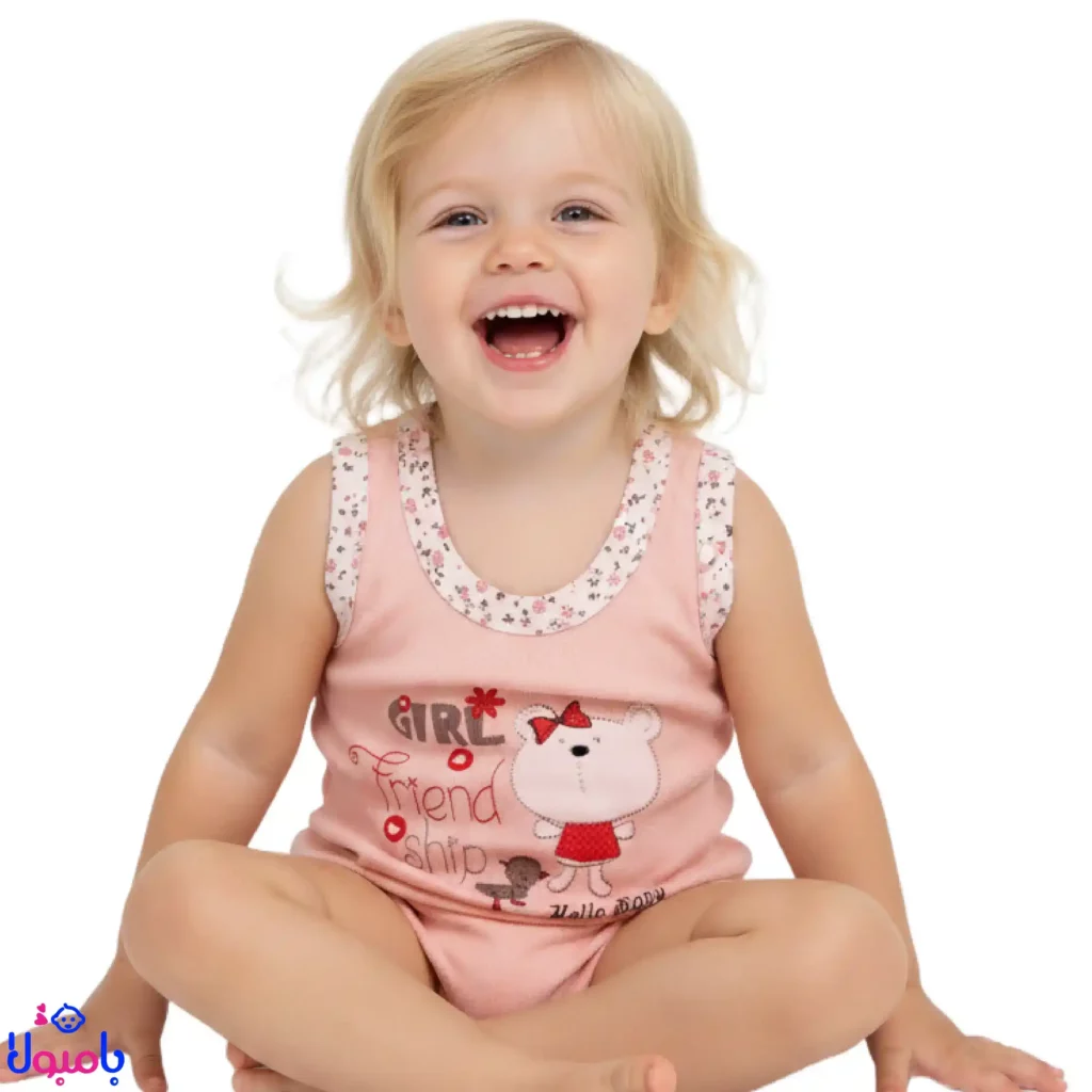 بادی رکابی دخترانه طرح خرس صورتی Hello Baby