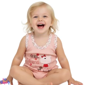 بادی رکابی دخترانه طرح خرس صورتی Hello Baby