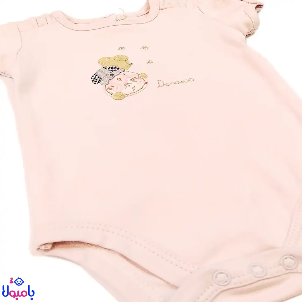 بادی آستین کوتاه دخترانه دانالو طرح صورتی ویولت