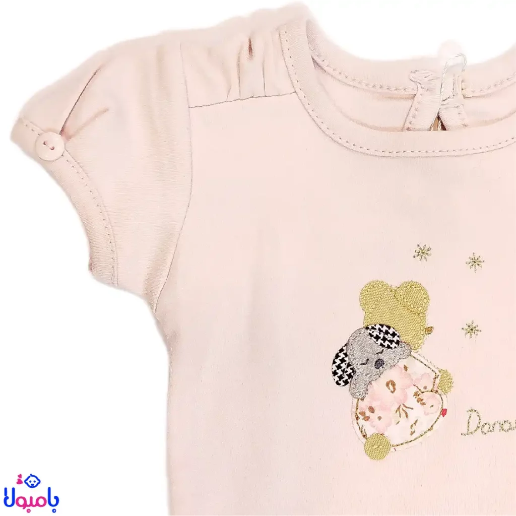 بادی آستین کوتاه دخترانه دانالو طرح صورتی ویولت