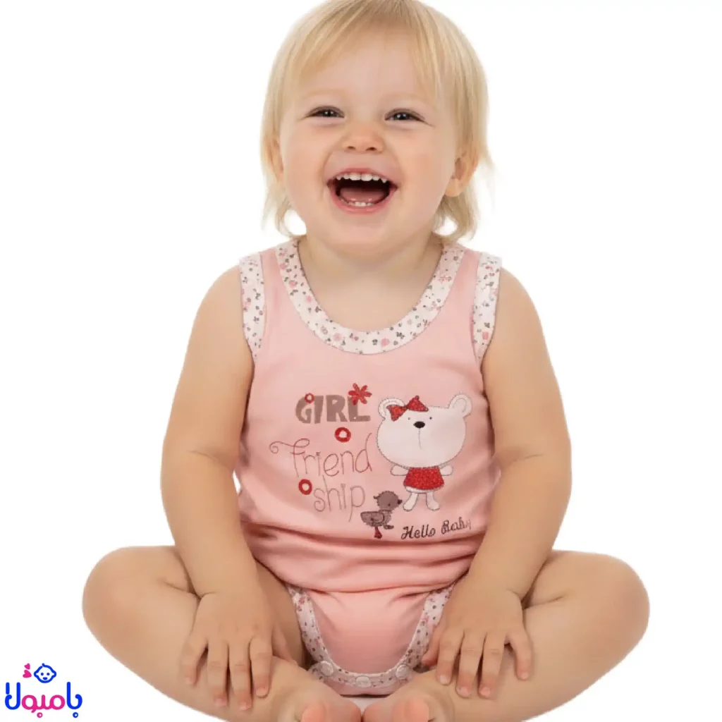 بادی رکابی دخترانه طرح خرس صورتی Hello Baby