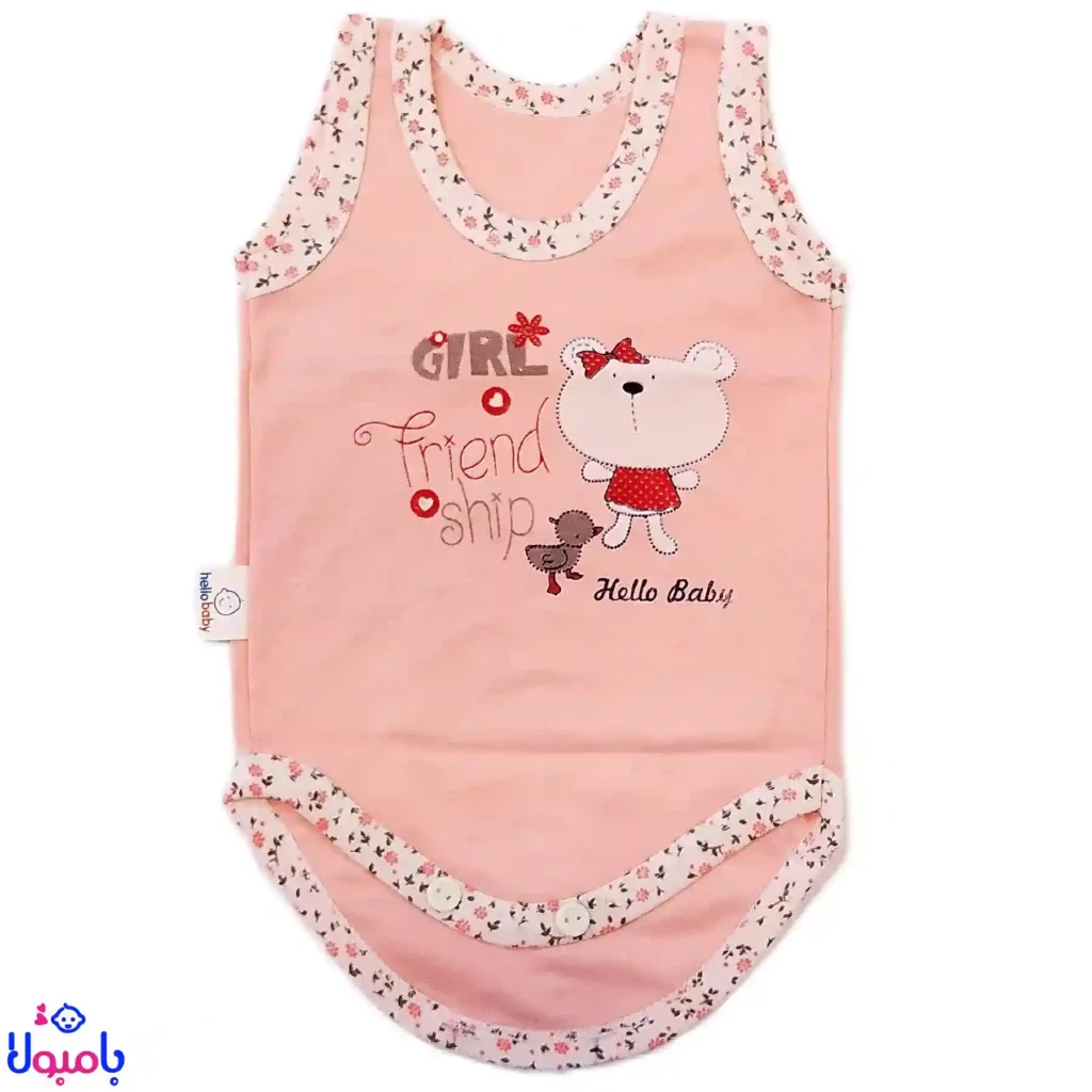 بادی رکابی دخترانه طرح خرس صورتی Hello Baby