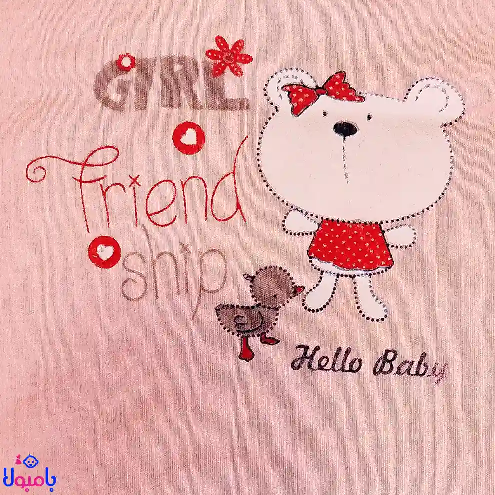 بادی رکابی دخترانه طرح خرس صورتی Hello Baby