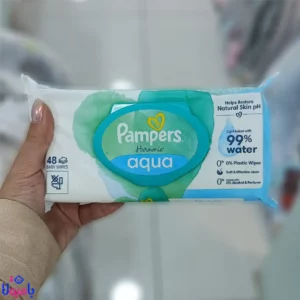 دستمال مرطوب پمپرز آکوا 48 عددی Pampers Aqua Pure | 99 درصد آب خالص، مناسب پوست حساس نوزاد