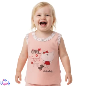 رکابی دخترانه طرح خرس صورتی Hello Baby
