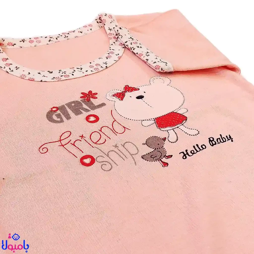 بلوز آستین کوتاه طرح خرس صورتی Hello Baby