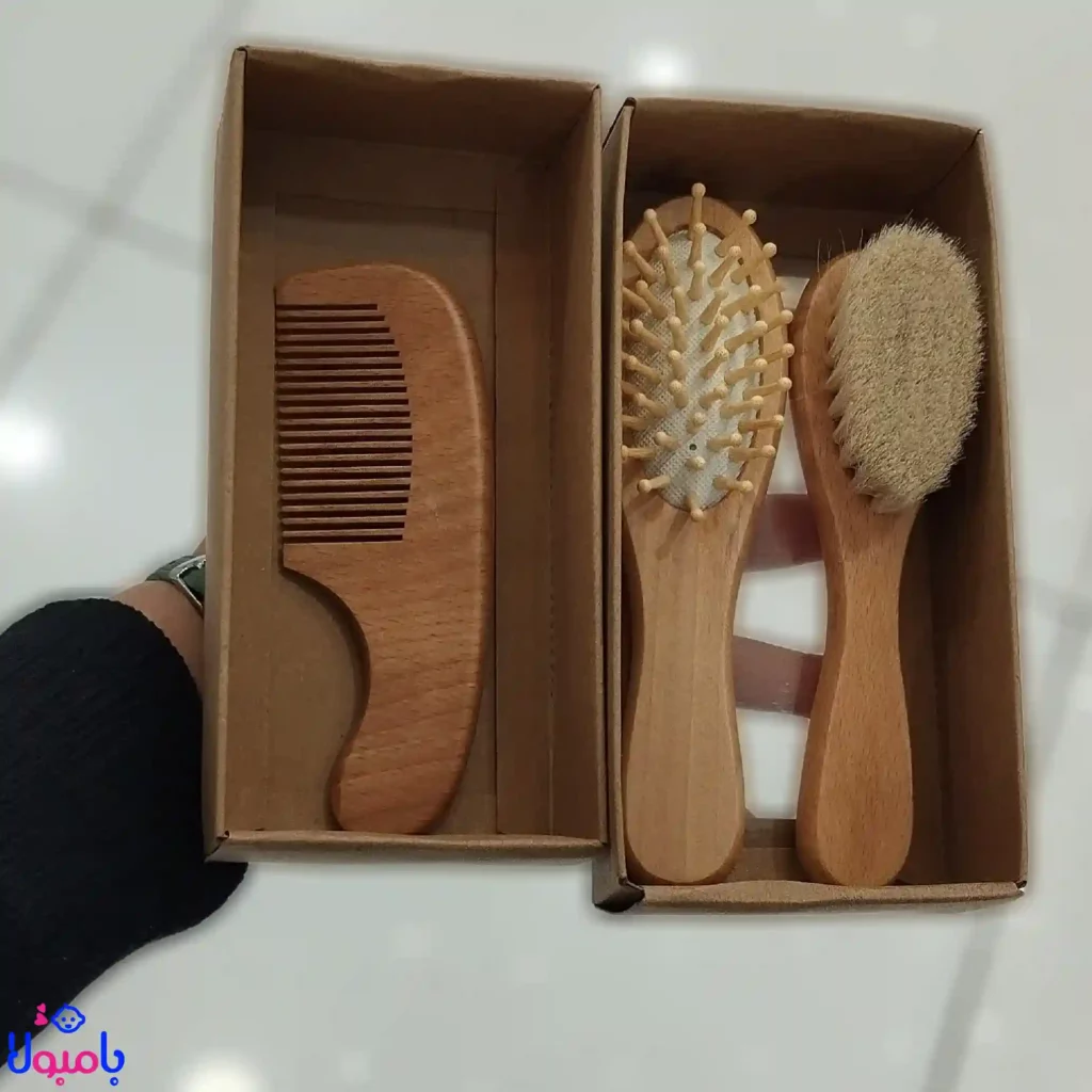 شانه برس چوبی گرد کودک 3 تیکه