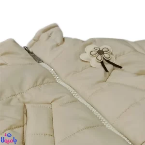 کاپشن یقه ایستاده کرم دخترانه تک گل