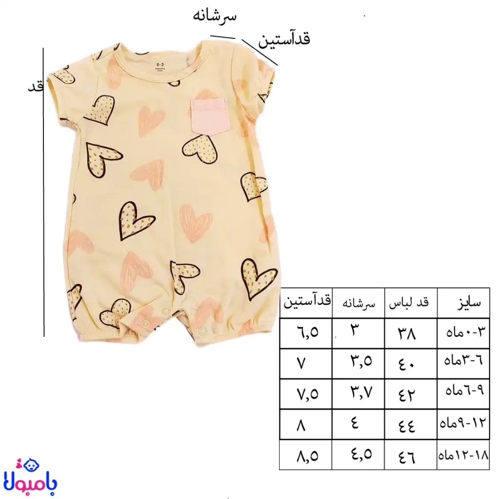 ست سه تیکه بلوز و شلوارک طرح قلب دخترانه تا 18 ماهگی