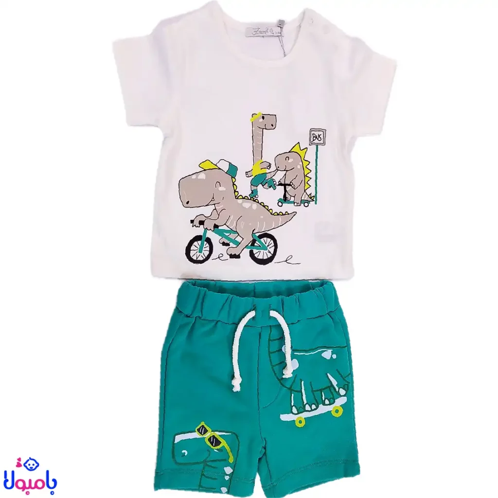 ست دو تیکه بلوز و شلوارک طرح دایناسور
