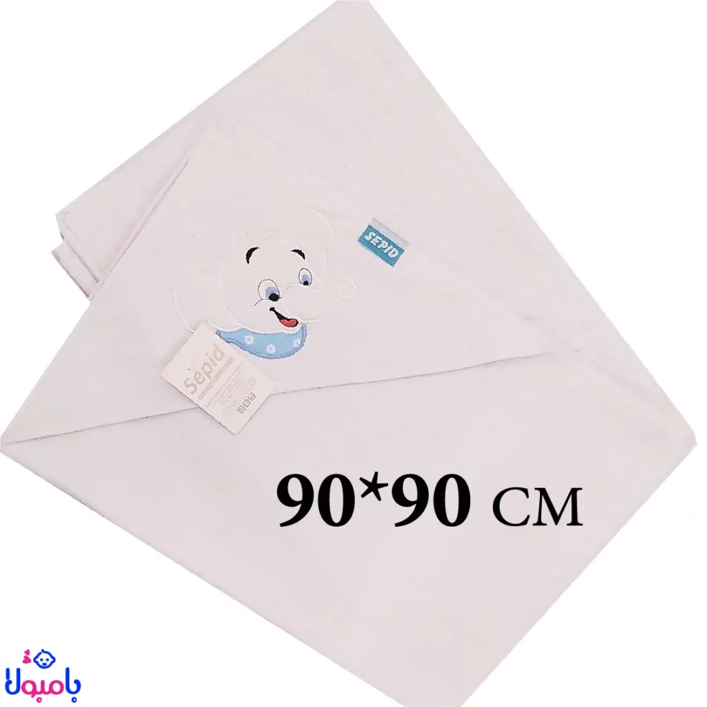 حوله نوزادی سفید طرح فیل سپید 90*90 سانتیمتر