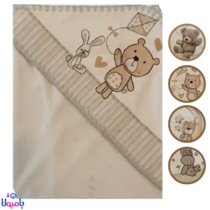 پتو دورپیچ کلاهدار نوزاد خزدار کرم بیبی استار75*75سانتیمتر