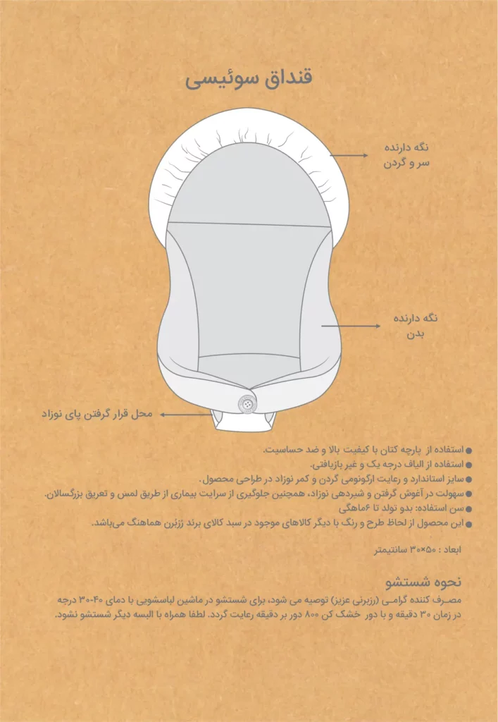 آغوشی سوئیسی نوزاد رزبرن طرح Cotton Flower